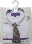 BOYS DRESSY SHIRT & TIE (LONG SLEEVE) WHT/CHARCOAL